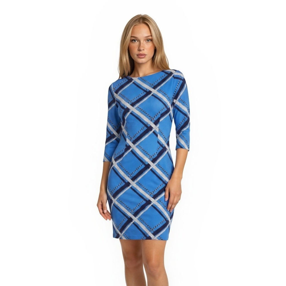 J.McLaughlin Sheath Dress Womens Size Medium Blue Rope Nautical Print 3/4 Sleeve